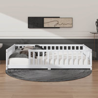 Twin Size Low-To-The-Ground Twin-Size Floor Bed With Fence, No Door