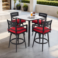 Modern 5pc Outdoor Patio Bar Set,rounded Square Sintered Stone Table & 4 Swivel Bar Chairs by Corrigan Studio