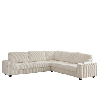 110-Inch Oversized Corduroy Corner Sofa,L Shaped Corner Couch With Two Storage Spaces,USB Port & T-Pyce Port And Cup-Holder , Deep Seat Comfy Upholste by Latitude Run