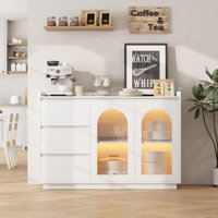 Coffee Bar Cabinet, 48" Buffet Cabinet Storage Cabinet Sideboard Modern Kitchen Buffet Table with 3 Drawers, Glass Doors 3 Color Led Lights, Coffee Ba by Ivy Bronx