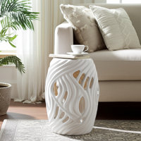 Ceramic Garden Stool Openwork Wave Design Accent Table For Home Office Bedroom Living Room - 19" White by Ivy Bronx