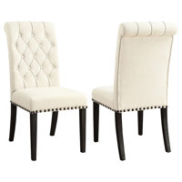 Of 2 Beige Side Chairs - Classic Tufting, Soft Padded Seat, Stable Square Legs For Dining And Office , Foam Padding, Interior Decoration by Lark Manor