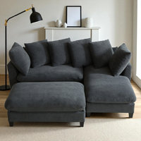 L-Shaped Upholstered Sectional Sofa With Movable Ottoman