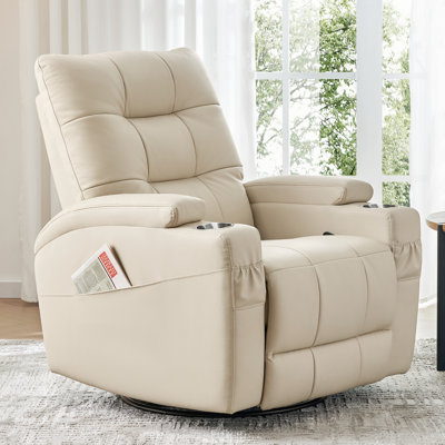 Airsky Genuine Leather Recliner Chair, Large Swivel And Rocker, Italian Water-washing Process, Nursery Glider Recliner, Glider Rocking Chair Nursery R by Hokku Designs