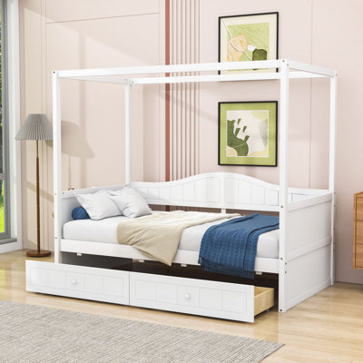 Twin Size Wood Canopy Daybed with Drawers