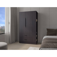Sehili Wardrobe, 3 Doors, 1 Drawer, Side Shelves, Hanging Rods, Contemporary Design, Wenge by Latitude Run
