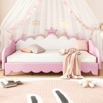 Extending Daybed With LED Lights, Modern Upholstered Princess Daybed With Crown Headboard by Mercer41