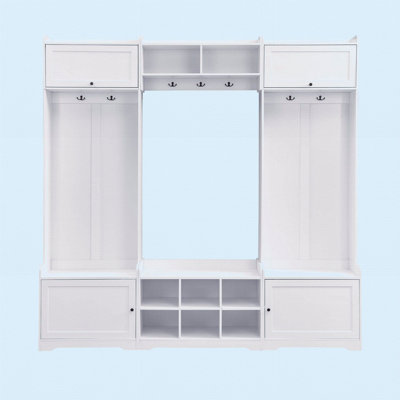 79.1" Wide Modern Hall Tree With Shoe Storage, 4-In-1 Entryway Bench With 8 Cubbies, 7 Coat Hooks & Adjustable Shelf by Canora Grey