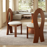 Modern Vintage Solid Wood Dining Chair With Fish-Shaped Backrest, Comfortable Cusion (Set Of 2) by Corrigan Studio