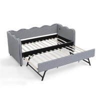Cozy Gingham Daybed With Trundle Twin Size Sofa Bed No Box Spring Needed, With USB Port And Adorable Wave Shaped, Linen Fabric by Ophelia & Co.
