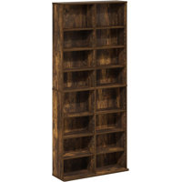 16-Shelf Multimedia Media Storage Tower Rack with Adjustable Shelves, Amber Pine by Ophelia & Co.