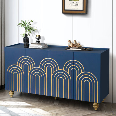 Modern Fluted Sideboard Buffet With Storage, Curve Element With Strict Lines,4 Doors Storage Cabinet With Adjustable Shelves For Kitchen, Dining Room, by Wrought Studio