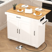 30.12" W Kitchen Island Cart With Drop-Leaf Design, Drawers, And Cabinet Storage by Ebern Designs