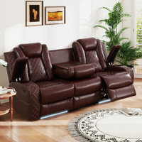 3-Seater Power Recliner Sofa Set W/ Wireless Charging, Reading Light & Storage, Modern Home Theater Seating for Living Room, Brown by Orren Ellis