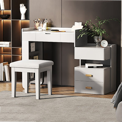 3-in-1 Makeup Vanity Desk with Flip-Top Mirror, LED Lighting, Adjustable Length & Ample Drawers - Stylish Multi-Functional Dressing Table for Home by Latitude Run