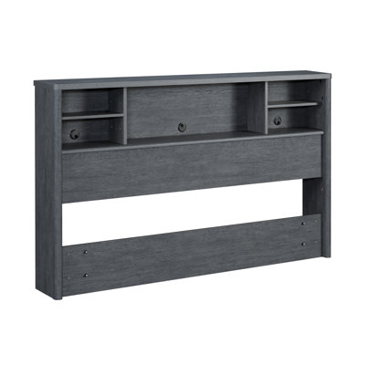 Full/Queen Bookcase Headboard, Denim+Brown Finish