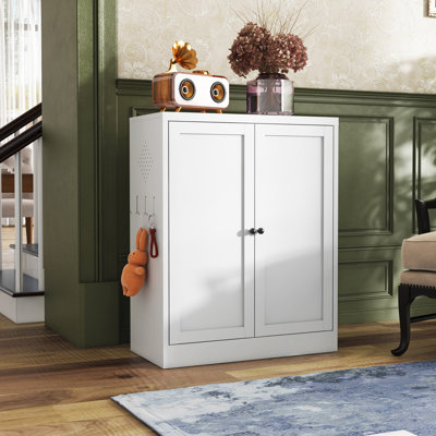 27.6"W White Metal Kitchen Pantry Cabinet with 2 Adjustable Shelves, Heavy Duty Anti-Tip Storage for Kitchen/Bathroom/laundry room by Winston Porter