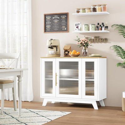 Sideboard Buffet Cabinet with Storage, 36" Modern Coffee Bar Cabinet with Adjustable Shelf, Kitchen Storage Table with Fluted Glass Door by George Oliver