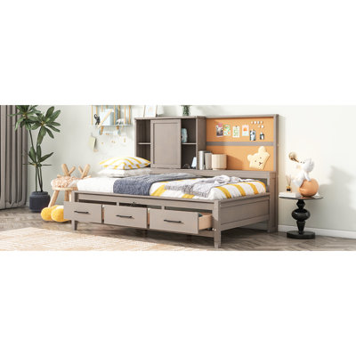 Twin Size Daybed With Shelves, Cork Board, Ports & 3 Drawers - Solid For Bedroom Use 2 In Construction by Lark Manor