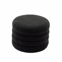 Boucle Fabric Storage Round Ottoman Footstool With Wooden Shelving by George Oliver