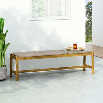Rustic Acacia Wood Outdoor Bench with Polyethylene Rattan, Perfect for Durable and Stylish Seating by Dovecove