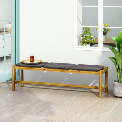 Rustic Acacia Wood Outdoor Bench with Polyethylene Rattan, Perfect for Durable and Stylish Seating by Dovecove