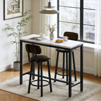 3 Piece Bar Table Set Of 2, 47" Rectangle Pub Bar Table With 2 PU Leather Upholstered Backrest Stools, Small Space Kitchen Dining Table Set For Kitche by Ebern Designs