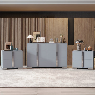 3-Pieces Sets, Elegant 6 Drawers Dresser And Two Nightstands, Storage Cabinet And Bedside Table With Metal Handles, For Bedroom And Living Room by Latitude Run