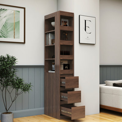 70.87" H Display Storage Cabinet , 4-Tier Shelf, 3 Side Drawers & 4 small display shelves , Modern Wooden Tall Bookshelf Bookcase for Living Room Home by Latitude Run