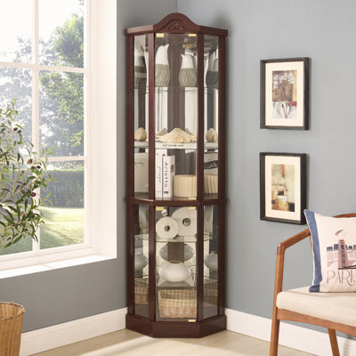 Glass Cabinet Lighted Corner Cabinet Corner Display Curio Cabinet, Glass Display With Light Bar Cabinet, Wine Cabinet with Adjustable Glass Shelves Ca