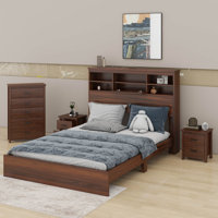 4PCS Bedroom Sets, Wooden Queen Size Bed With Storage Headboard And Charging Station, 2 Nightstands With 2 Drawers, 1 Dresser With 5 Drawers by Latitude Run
