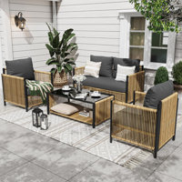 Patio Furniture Set, 4-piece Patio Conversation Set - 2 Outdoor Chairs & 1 Loveseat With Cushions, 1 Coffee Table