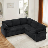 85" Modular Chenille Sectional Sleeper Sofa Bed With USB Charging Ports And Pull-Out Bed For Living Room by Ebern Designs