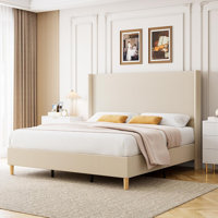 Corduroy Upholstered Bed Frame with Wingback Headboard, Strong Wood Slats, No Box Spring Needed, Easy Assembly