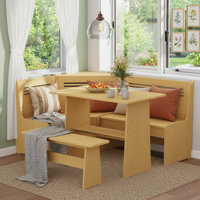 Modern Breakfast Nook Kitchen Corner Dining Set with L-Shaped Bench, USB Charging & Storage Shelf – Space-Saving 3–4 Seat Table and Chairs for Family by Ebern Designs