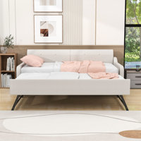Twin Size Upholstered Daybed with Twin Trundle and USB Charging