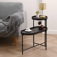 29.1" Modern 2-Tier Side Table – Black Metal & Wood by Latitude Run
