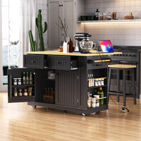 48"W Kitchen Island with Drop Leaf, Charging Ports and Multi Storage by Winston Porter
