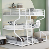 Full XL over Twin XL over Queen Triple Bunk Bed with Long & Short Ladder – Loft Bed for Kids, Teens & Guests by Latitude Run