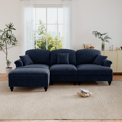 4 Piece Upholstered L-Shaped Modular Sectional Sofa With Ottoman,Deep Seat Cloud Couch With Removable Ruffles Pleats Skirt by Alcott Hill