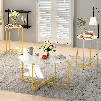 Round Coffee Table Set Of 3, 1 Coffee Table & 2 Sofa Tables, Living Room Table Set With Round Tabletop And Metal Cross Base Frame For Apartment, Offic by Ebern Designs