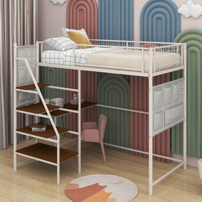 Twin Size Loft Metal Bed With Built-In Charging Station And LED Light by 17 Stories