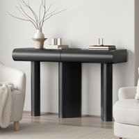 47.6" Modern Curved Console Table, Sculptural Entryway Table With 2 Drawers And High-Gloss Finish by Ivy Bronx