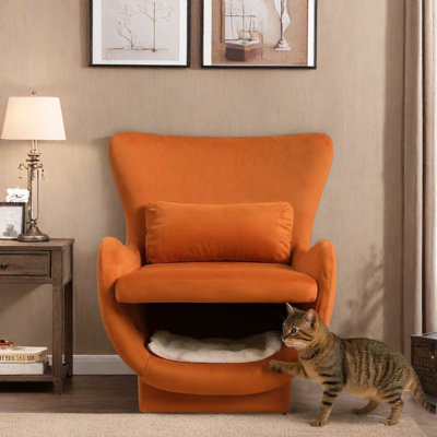 2 In 1 Modern Velvet Accent Chair With Free Padded Cushion And Pet Friendly Space by Mercer41