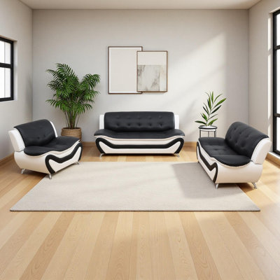 3-Piece Faux Leather Upholstered Living Room Sofa Set by Ivy Bronx