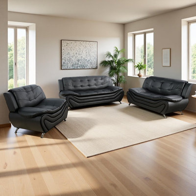 3-Piece Faux Leather Upholstered Living Room Sofa Set by Ivy Bronx
