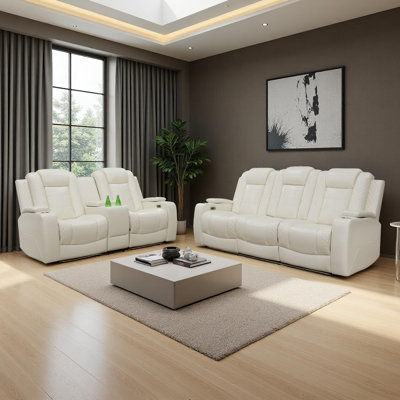 2-Piece Breathing Leather Power Recliner Sofa Set With LED Light,Wireless Charging Station,Reading Light,And Storage Armrest by Brayden Studio