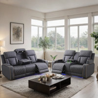2-Piece Breathing Leather Power Recliner Sofa Set With LED Light,Wireless Charging Station,Reading Light,And Storage Armrest
