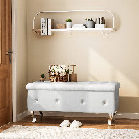 Storage Ottoman Bench For Bedroom, PU Leather Upholstered Rectangle Entryway Bench With Legs & Crystal Buttons, 37.4" Folding Storage Bench For Livin