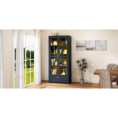 Steel & Glass Led Display Storage Cabinet With Adjustable Shelves